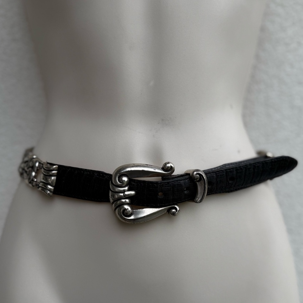 Vintage 1996 Brighton Concho Ornate Filigree Black Leather Belt Size Small Boho